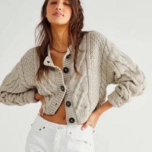 Free People Bonfire Cable Knit Button Sweater